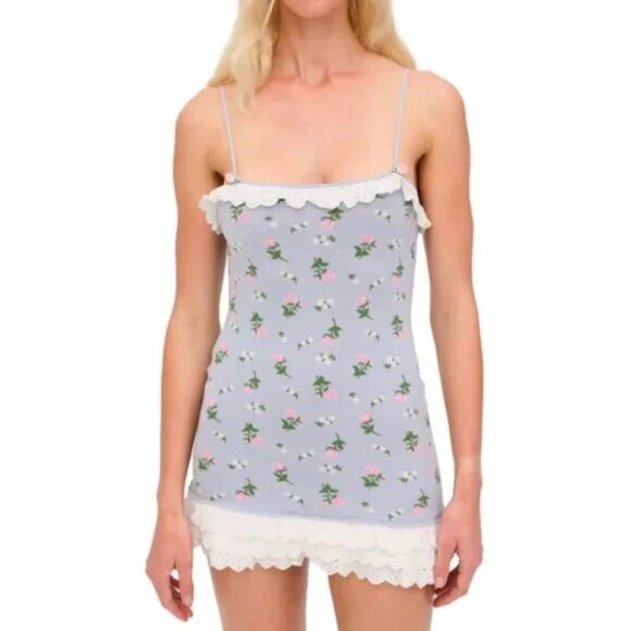 NWT FOR LOVE AND LEMONS AMALIA FLORAL PRINT BLUE KNIT DRESS SIZE L - Picture 1 of 6